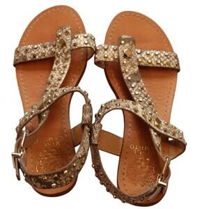 Vince Camuto Leather Studded Sandals Ravensa Taupe Shine - Size 6 - Good Cond.